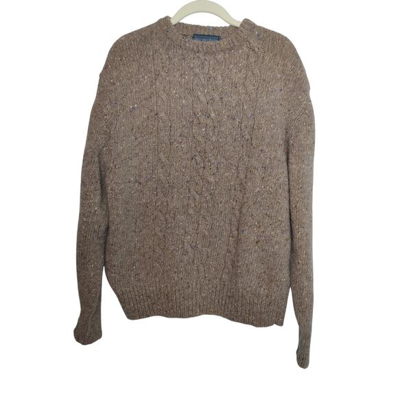 Vintage Christopher Hayes Sz XL Wool Brown Chunky Cableknit Fisherman Sweater - Picture 1 of 5